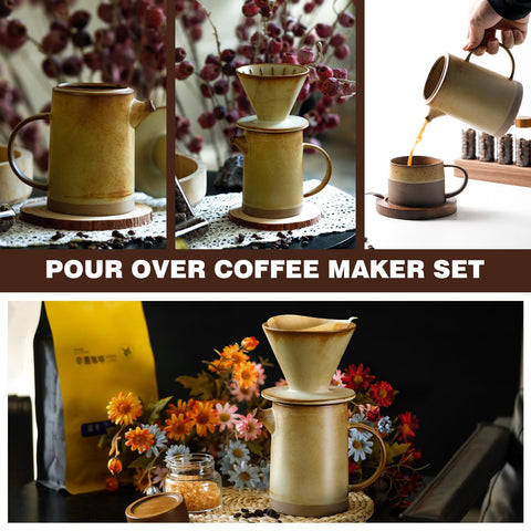 DIF DECO vintage yellow set on kitchen counter, presents stylish accent and easy at-home manual brewing