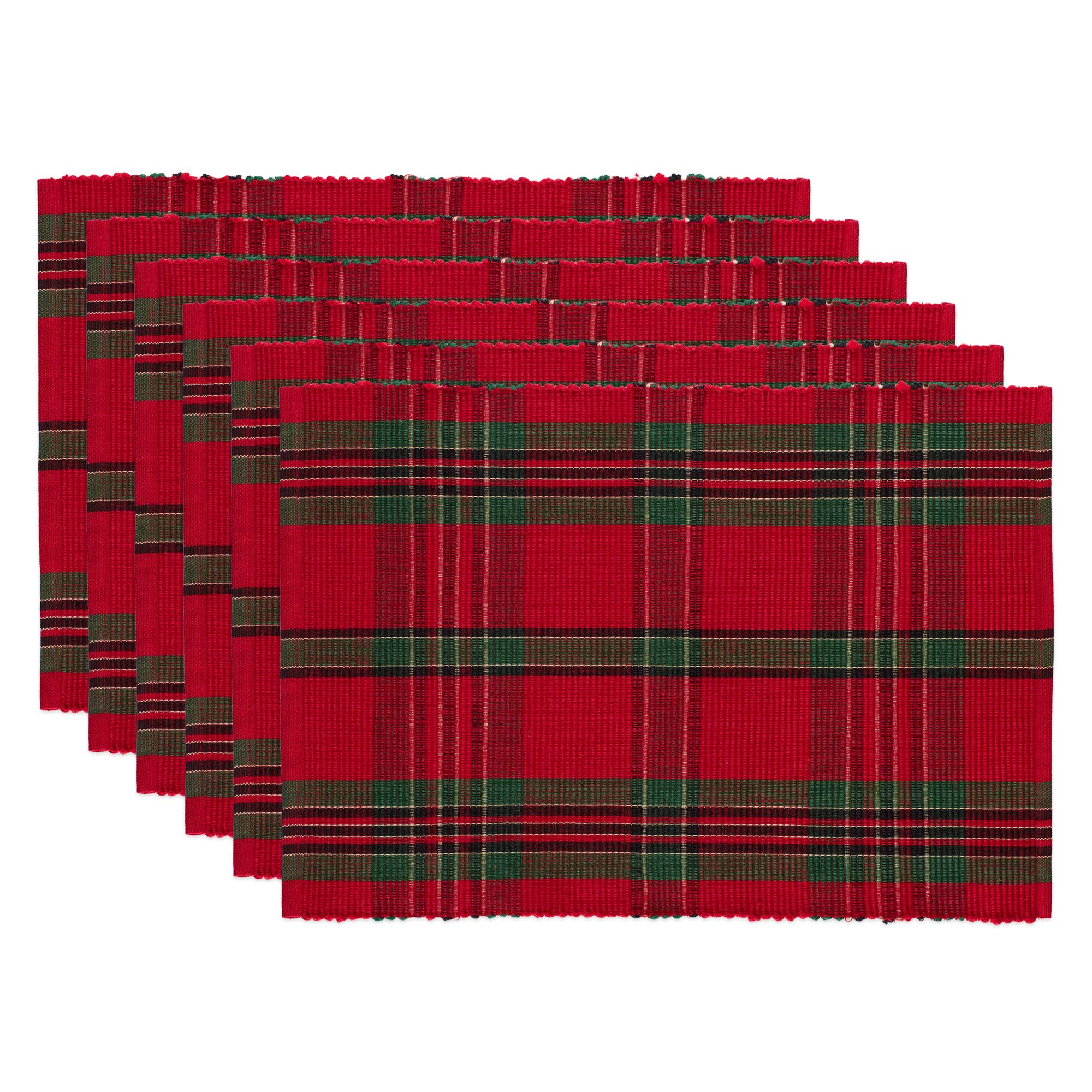 DII front view of plaid placemat showing festive color and table protection