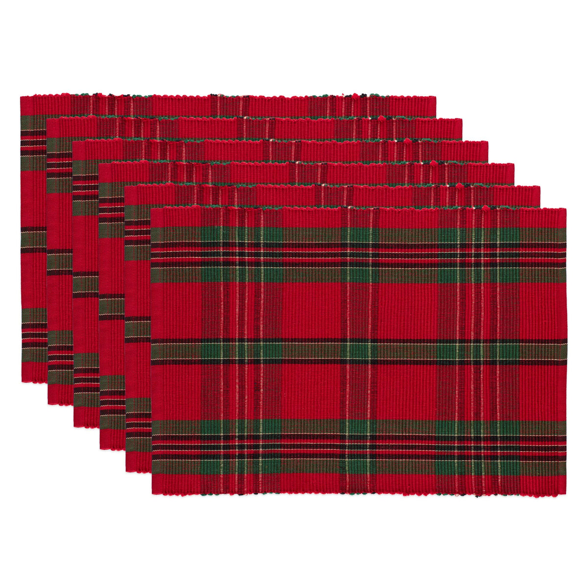 DII front view of plaid placemat showing festive color and table protection