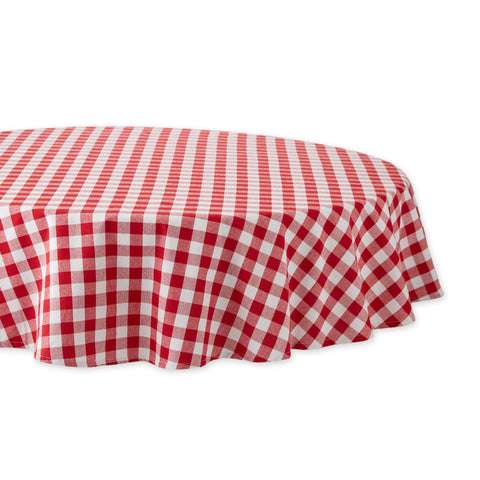 DII red checkered tablecloth front view showing classic pattern and coverage