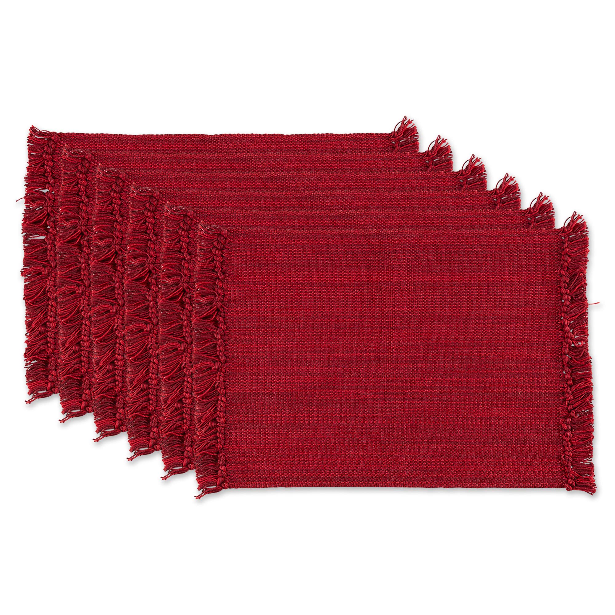 DII redwood placemat front view showing woven texture and fringe benefit: elegant tabletop finishing