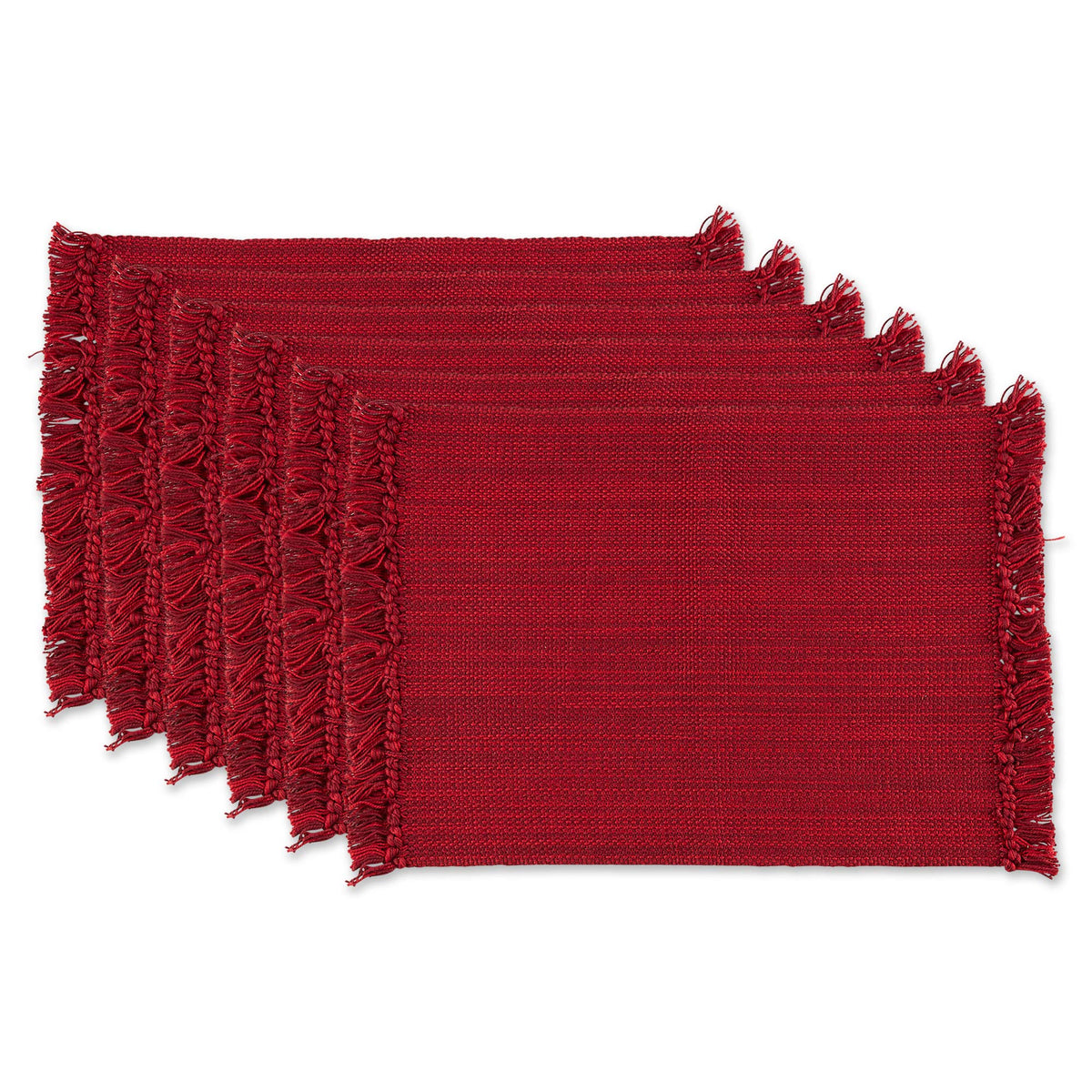 DII redwood placemat front view showing woven texture and fringe benefit: elegant tabletop finishing