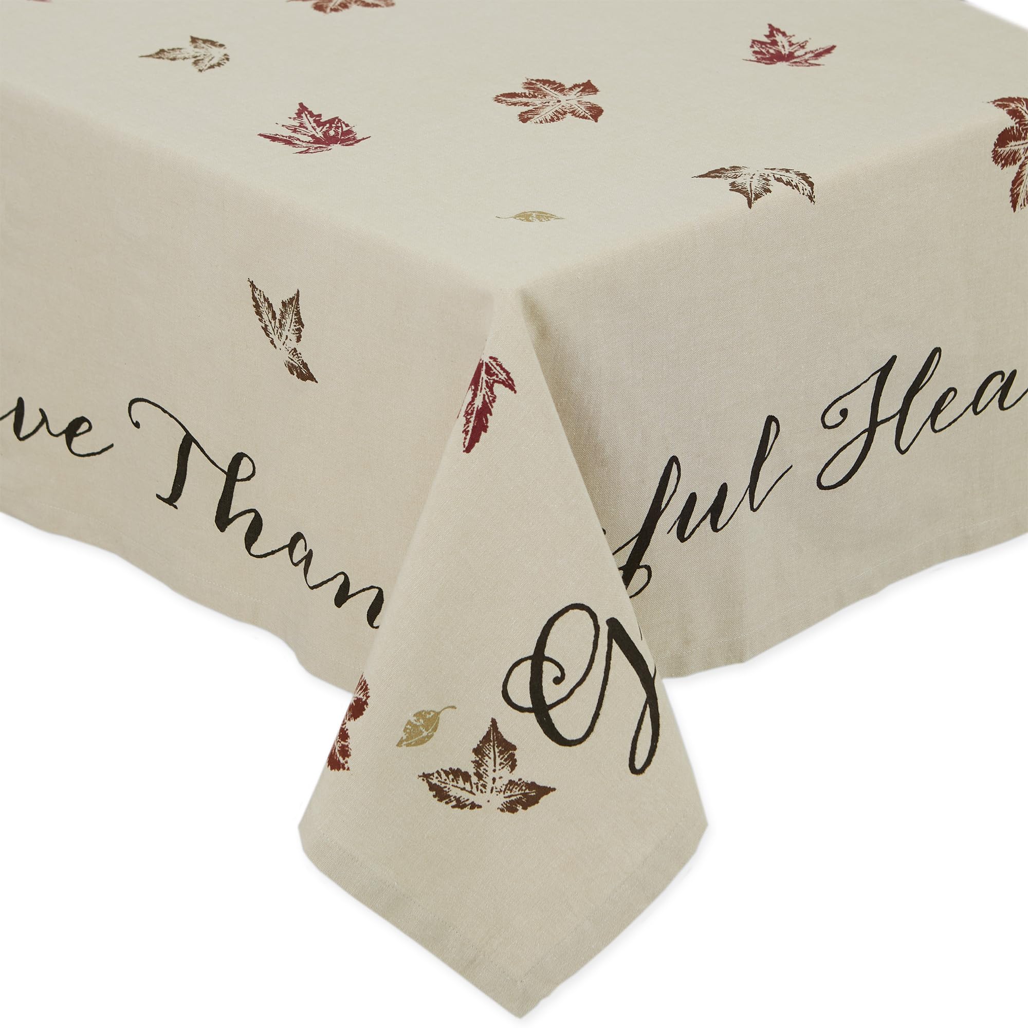 DII front view showing full autumn leaves print and warm colors for inviting table settings