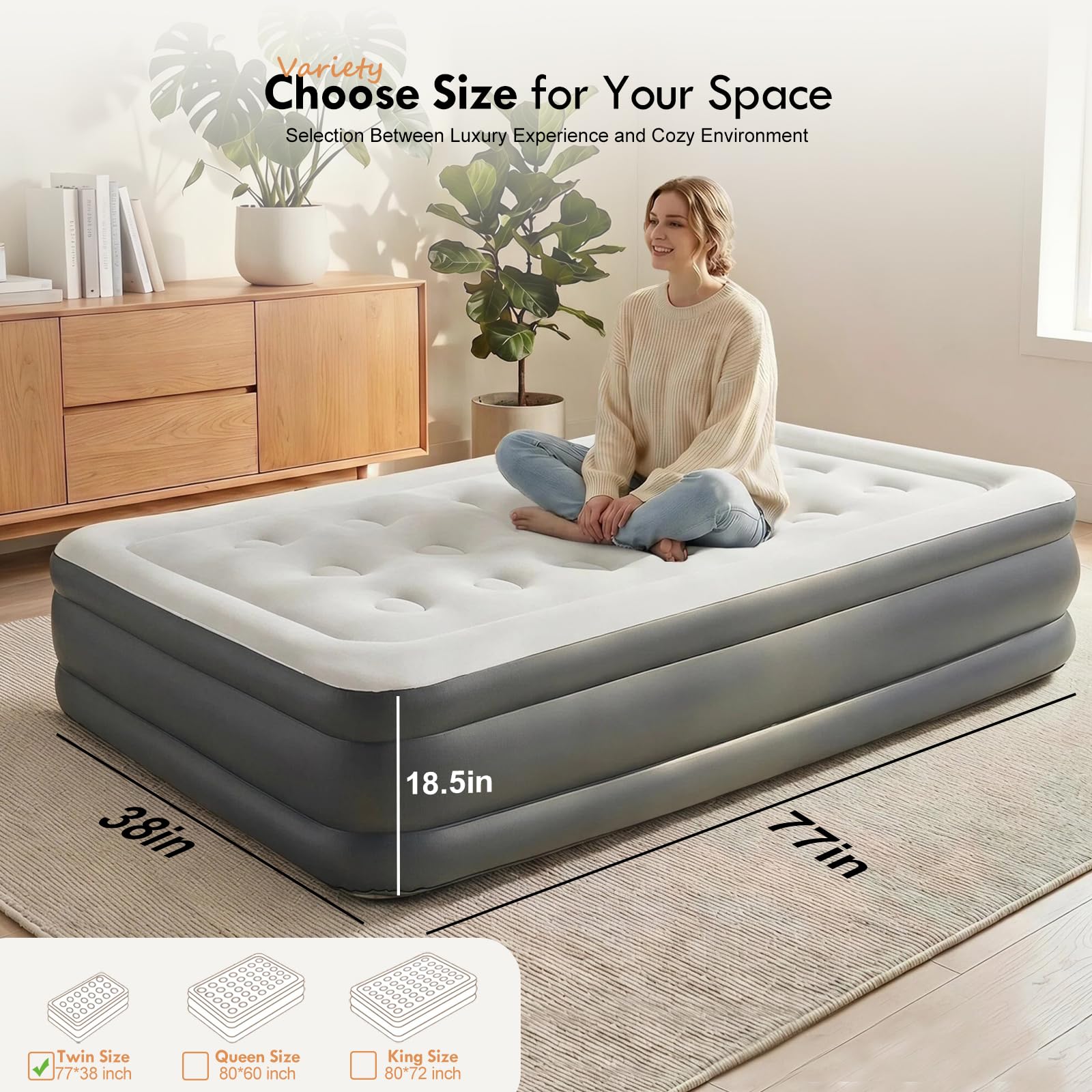 DIMAR GARDEN mattress set up in bedroom showing guest-ready comfort and real-bed height