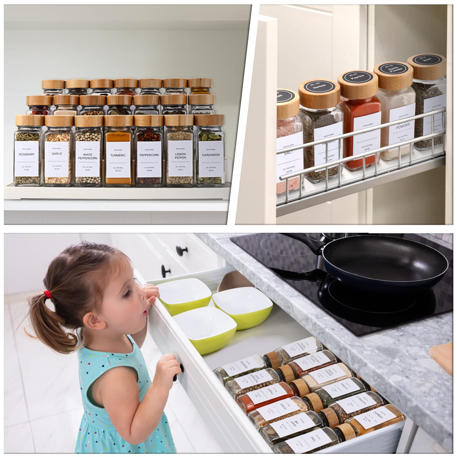 DIMBRAH labeled jars on rack showing quick identification and kitchen organization