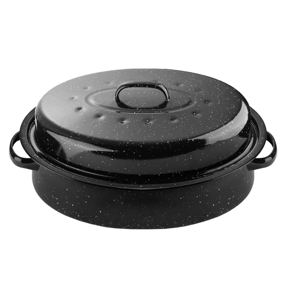 DIMESHY roaster front view showing black covered oval design and capacity