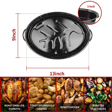 DIMESHY roaster beside hand for scale showing true 16-inch size benefit