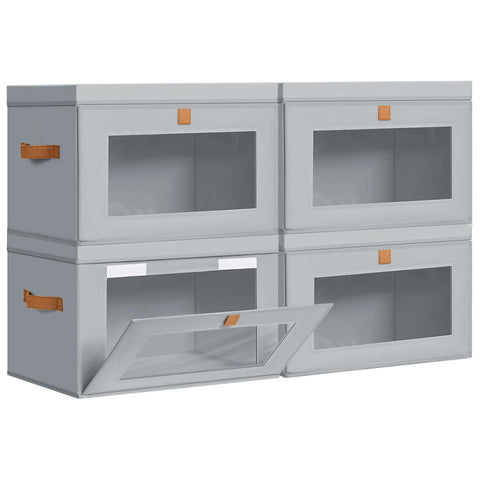 DIMJ front-facing 4-pack bins showing lids and neat storage benefit