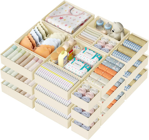 DIMJ front view of 18-pack organizers showing neat compartments and organized drawers