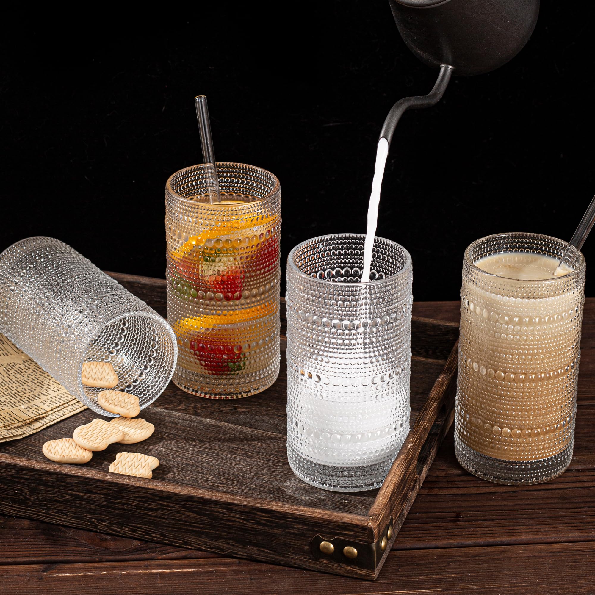 Dingerjar twelve glasses arranged on table showing matching set ready for entertaining