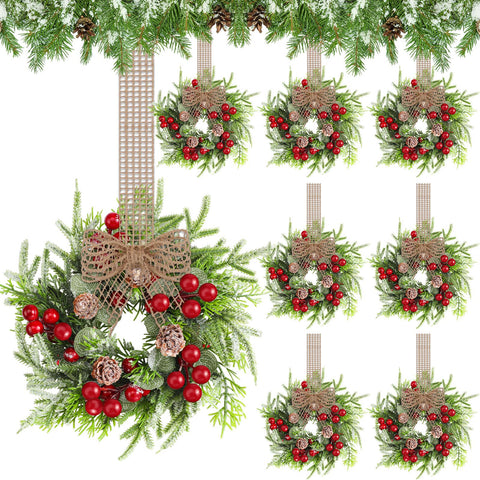 Dingion front view of the 8-piece wreath set showing coordinated mini wreaths for easy decorating