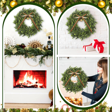 Dingion wreath on wooden front door illustrating festive curbside styling