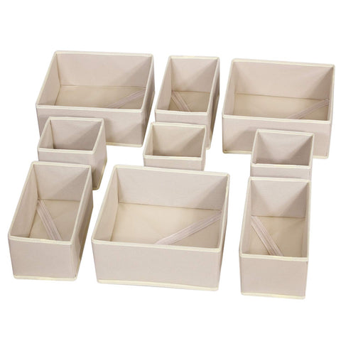 DIOMMELL front view of nine beige foldable storage bins showing set layout and neat appeal