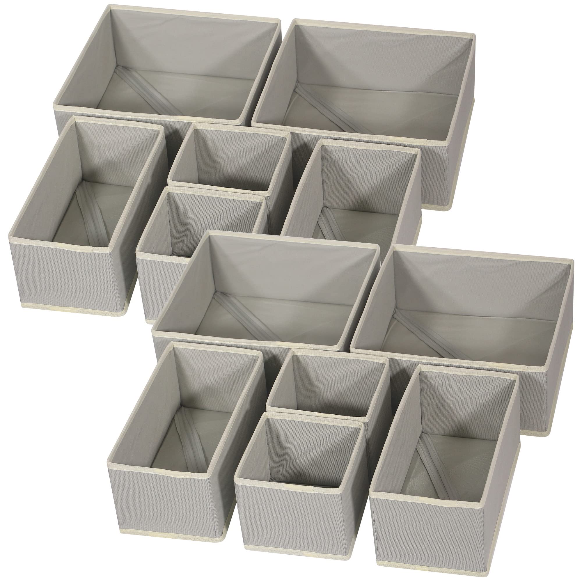DIOMMELL front view of 12-pack grey bins showing organized variety