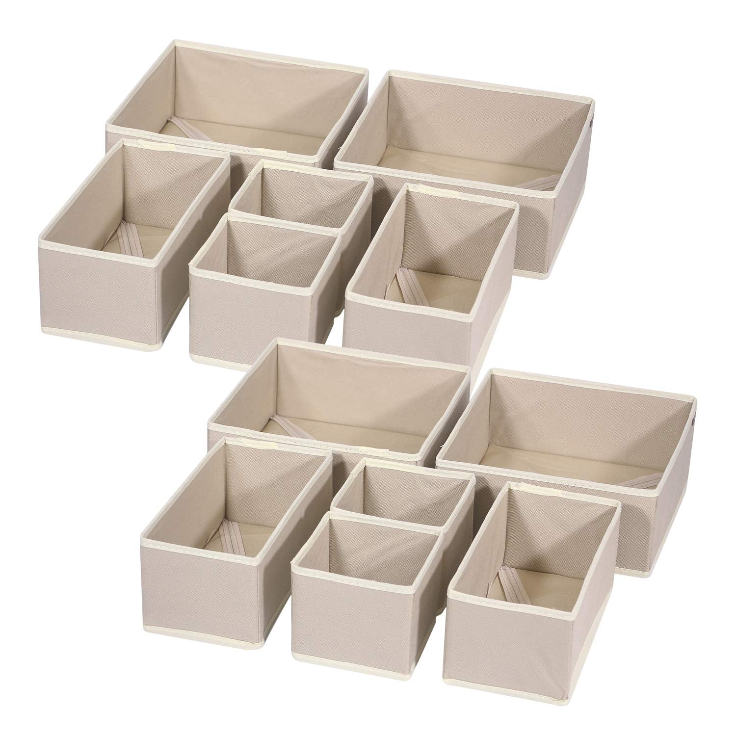 DIOMMELL front view of twelve beige foldable organizers showing tidy storage benefit