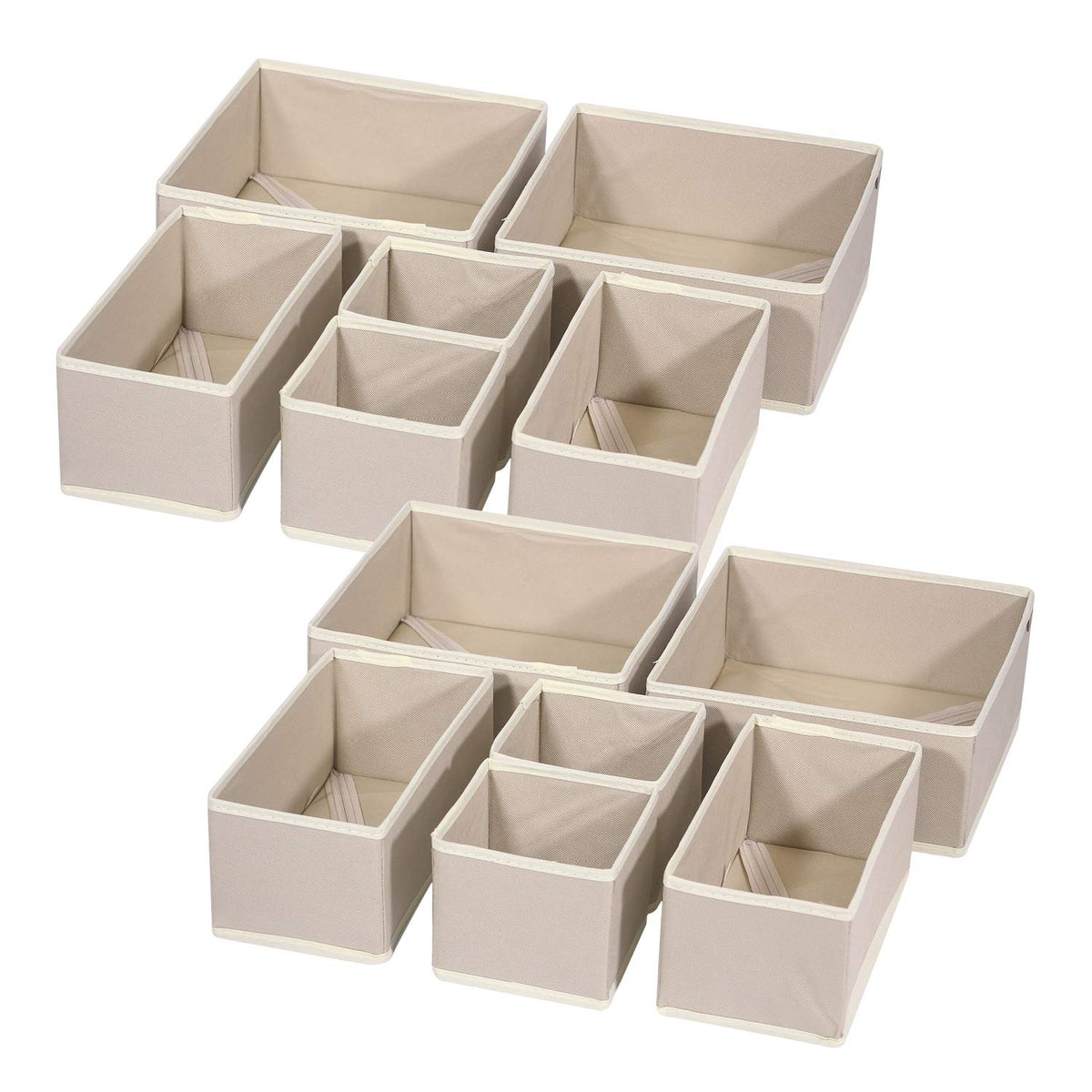 DIOMMELL front view of twelve beige foldable organizers showing tidy storage benefit