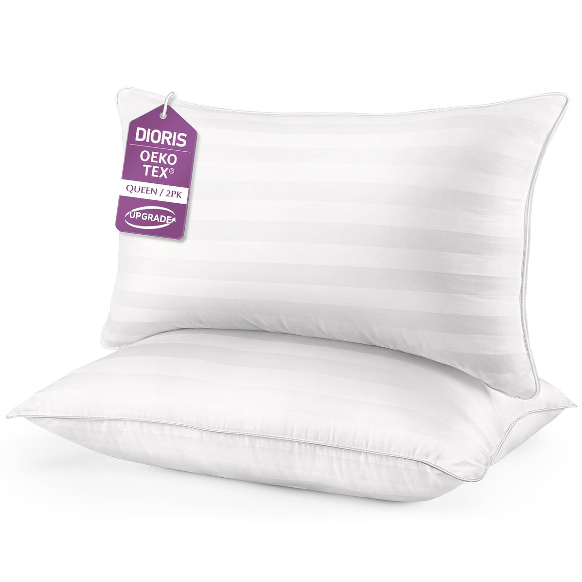 DIORIS front view of queen pillow pair showing clean packaging and comfort