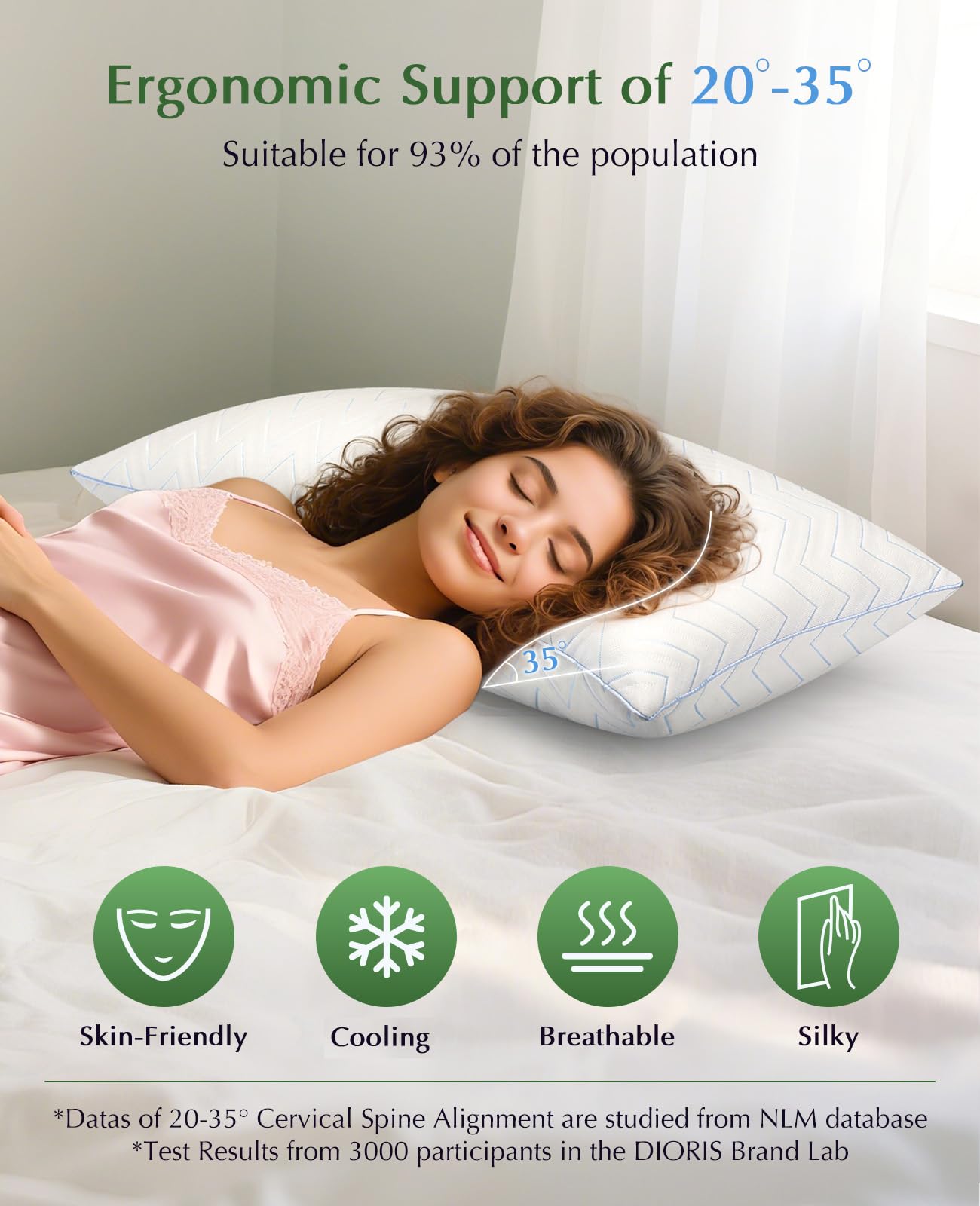 DIORIS two pillows staged for machine wash showing easy-care convenience