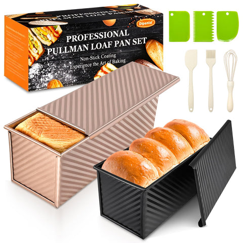 Dipanist pullman front view showing square loaf pan and lid, clear shape benefit