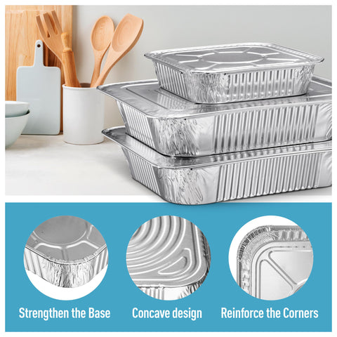 Diplastible stacked pans and lids packed for transport and storage