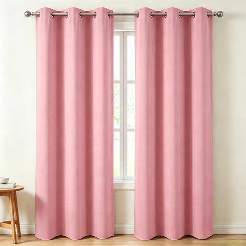 Diraysid front view of pink blackout curtains showing polished look and privacy benefit