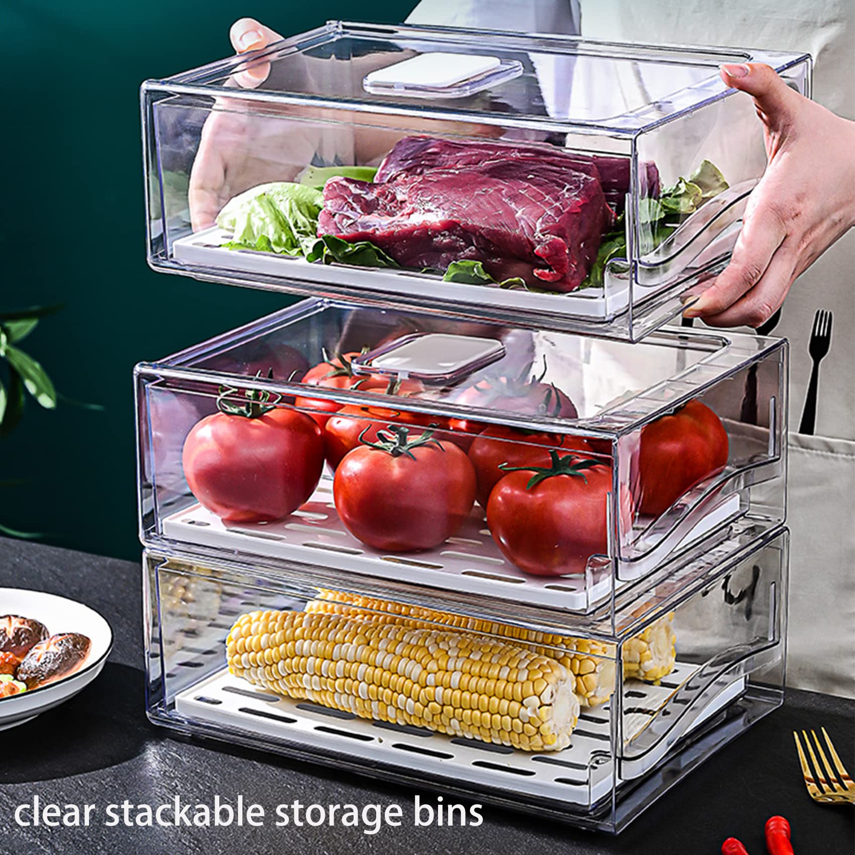 Diskary drawers in a refrigerator showing organized visible food storage