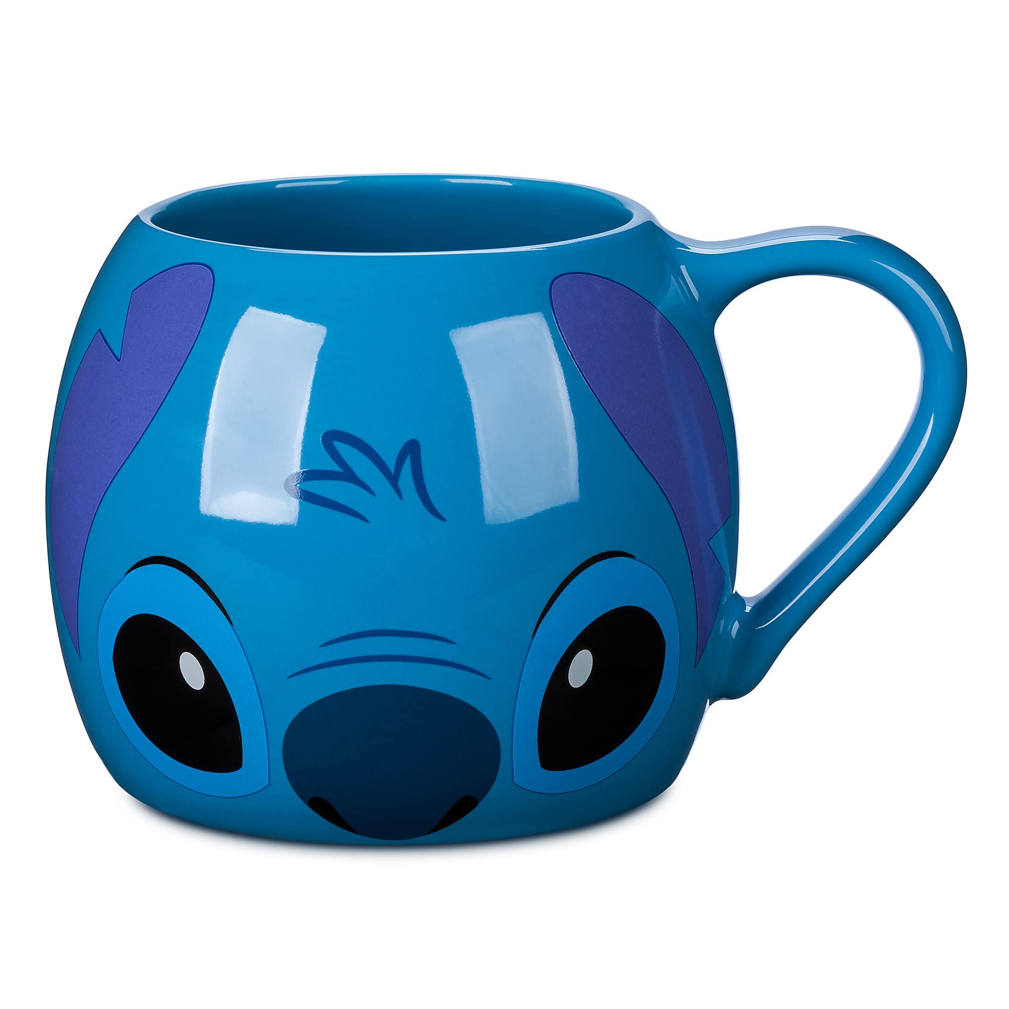 Disney Store Stitch mug front view showing full-color Stitch face, adds fun to mornings