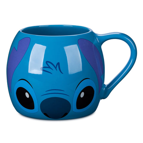 Disney Store Stitch mug front view showing full-color Stitch face, adds fun to mornings