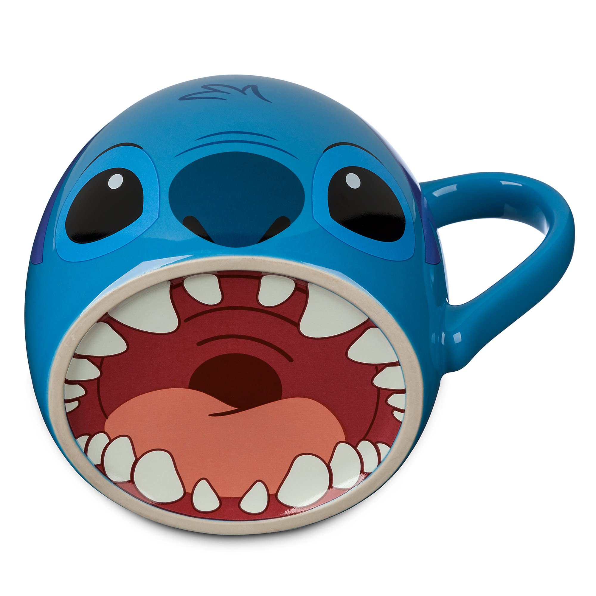 Disney Store Stitch mug handle closeup highlighting bamboo-style grip for comfort