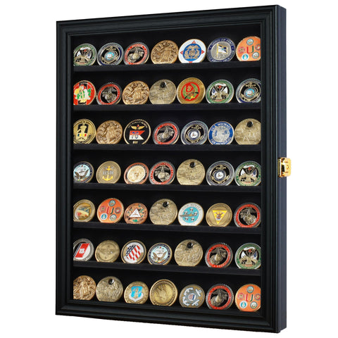 DisplayGifts shelf groove detail gripping coin bases to prevent sliding
