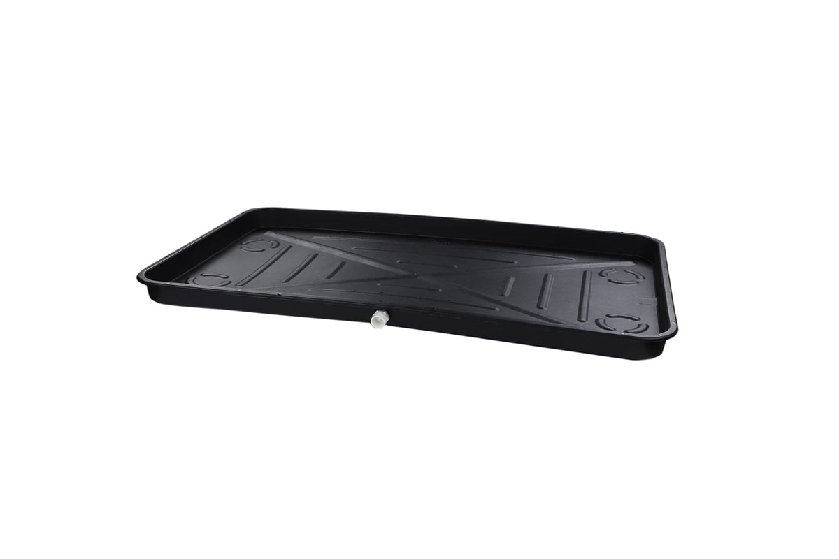 DiversiTech drain pan front view showing size and rolled-edge durability
