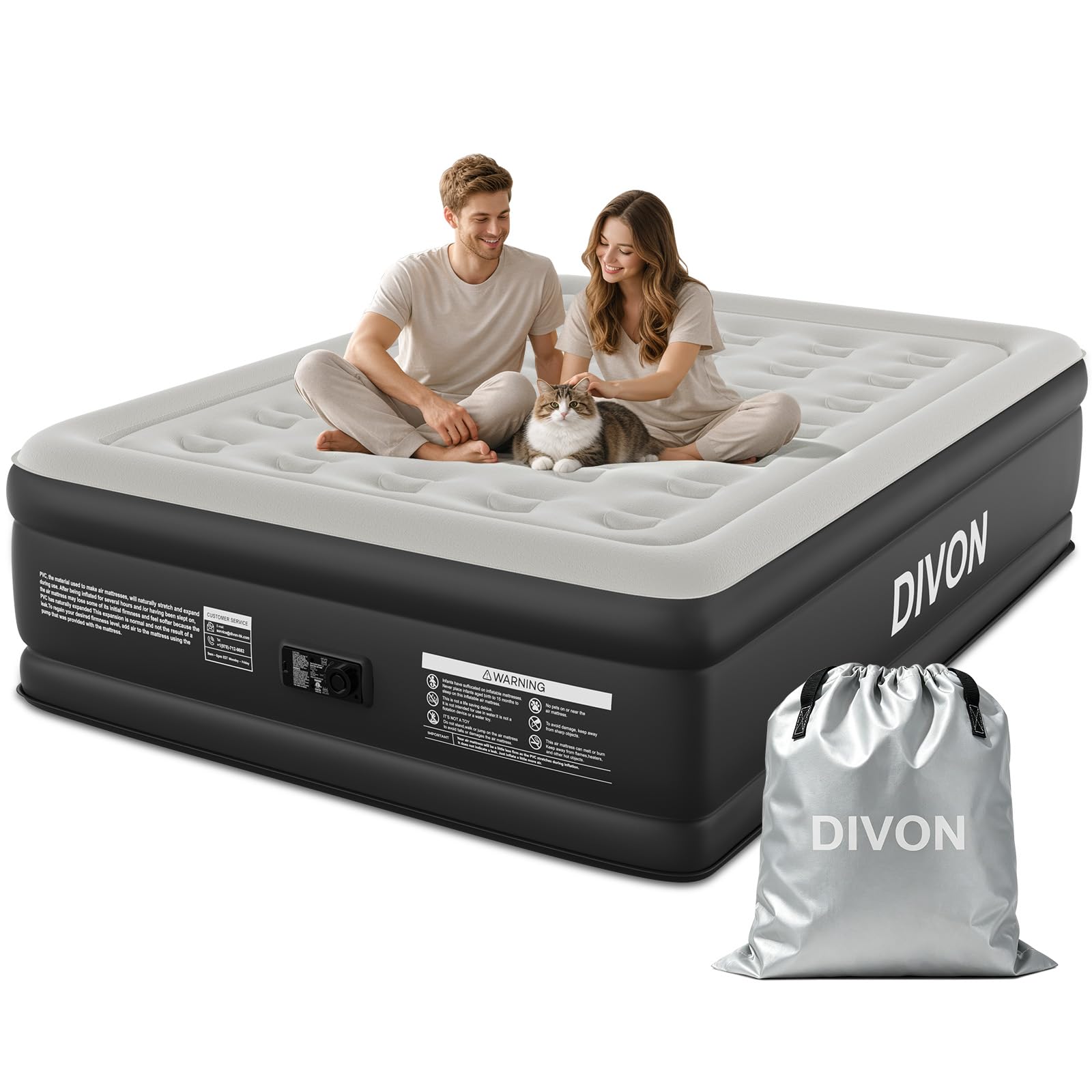 DIVON front view showing full queen mattress and plush top for comfortable sleep