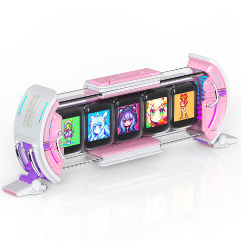 Divoom Times Gate front view showing five colorful pixel screens, enhances desk aesthetics