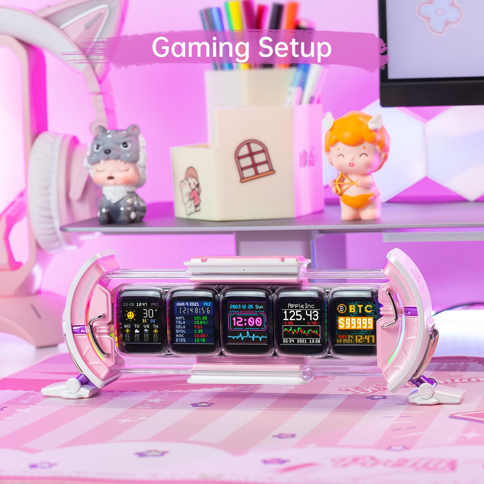 Divoom Times Gate on a gaming desk with RGB peripherals, boosts setup style