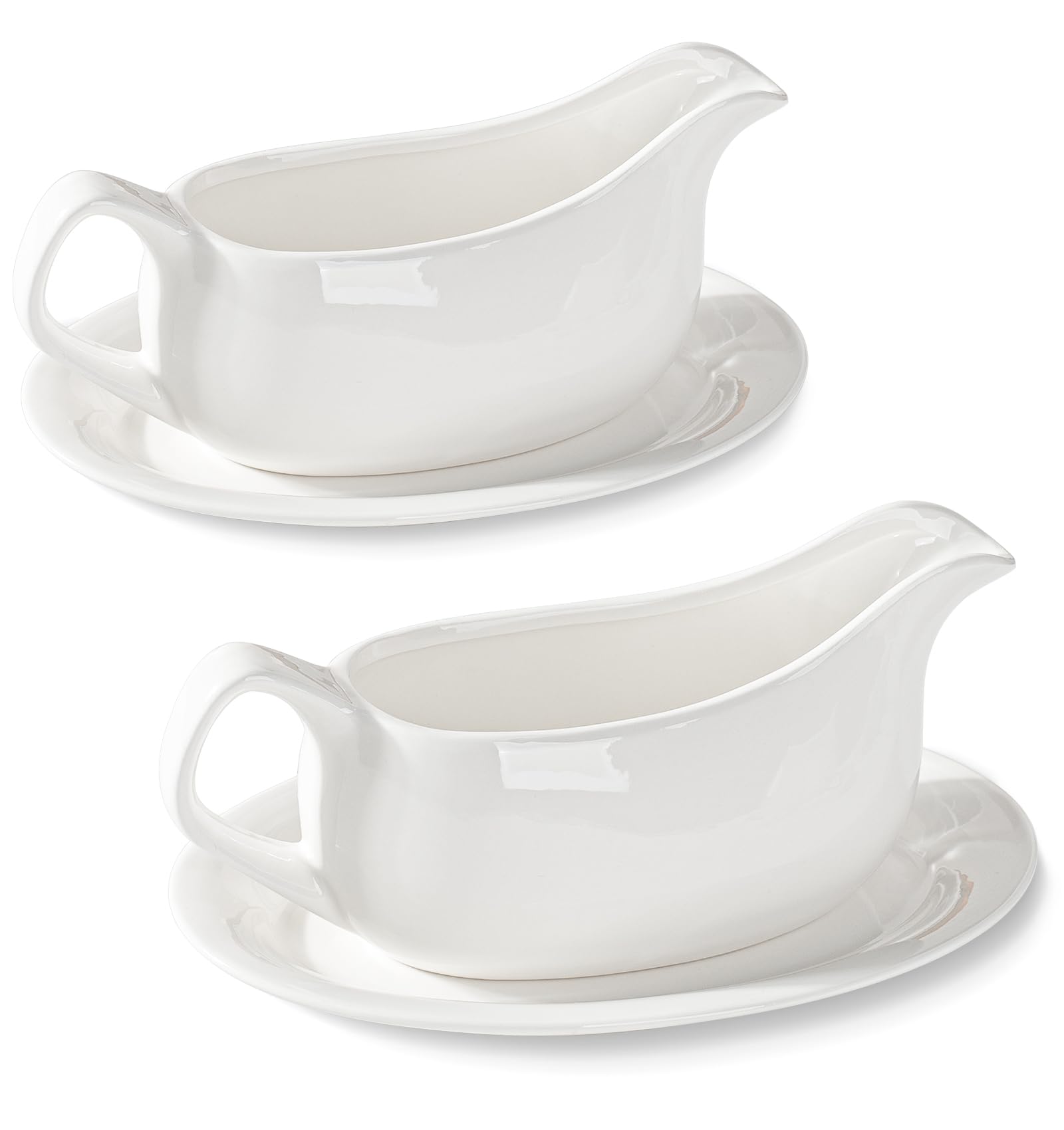 Dizada front view of gravy boat showing clean white porcelain and elegant shape, enhances table presentation