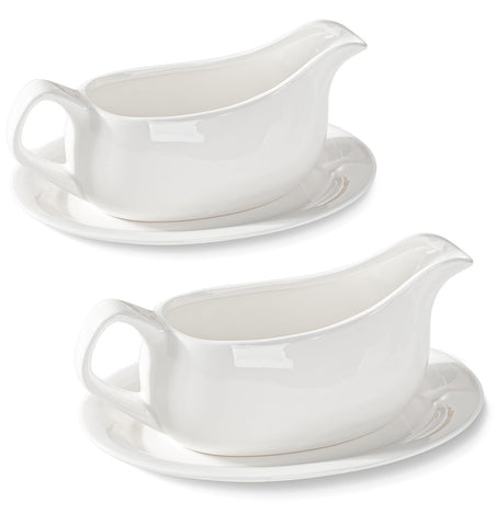 Dizada front view of gravy boat showing clean white porcelain and elegant shape, enhances table presentation