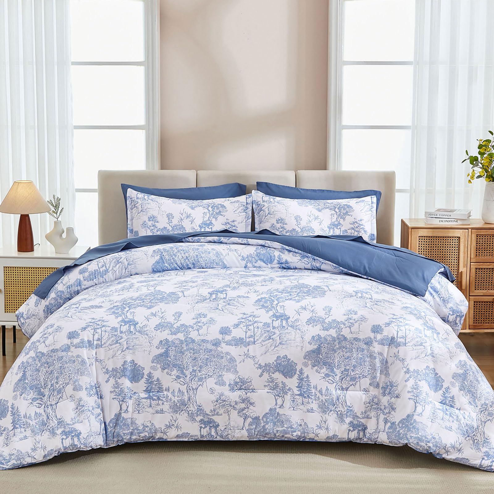 DJY comforter front view showing full botanical design and inviting look