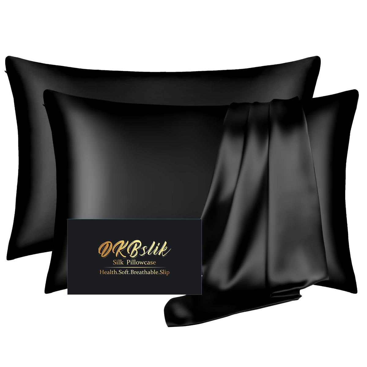 DKBslik front packaging showing black silk pillowcases and elegant box, premium gift ready