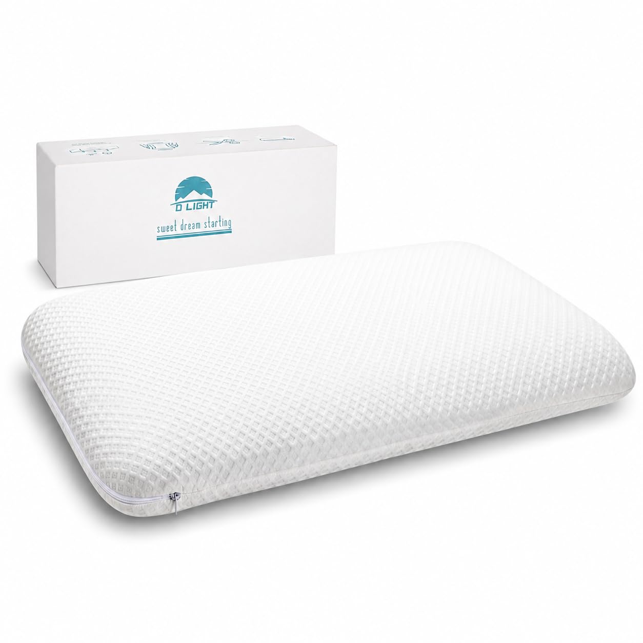 DLIGHT front packaging showing low-profile pillow and benefits