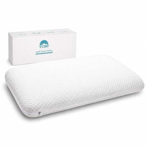DLIGHT front packaging showing low-profile pillow and benefits