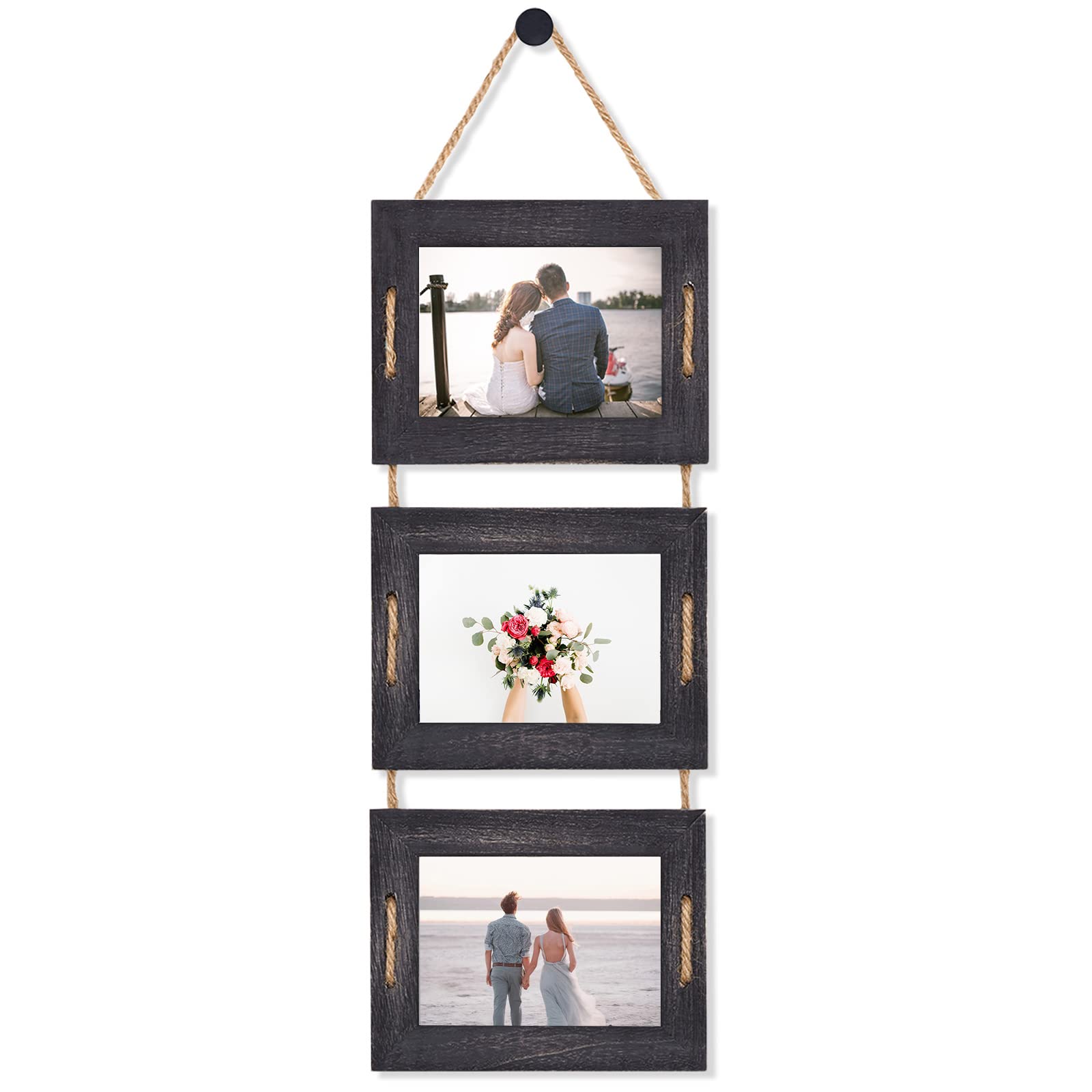 DLQuarts weathered black front view showcasing three linked frames and rustic charm