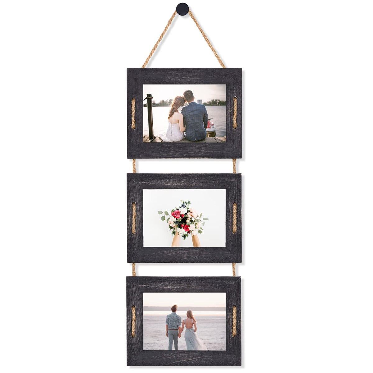 DLQuarts weathered black front view showcasing three linked frames and rustic charm