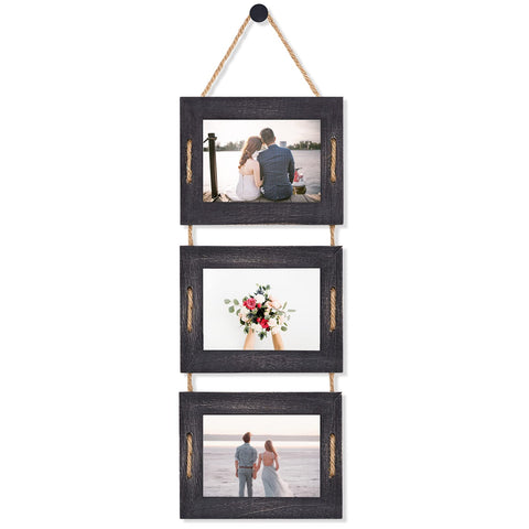 DLQuarts weathered black front view showcasing three linked frames and rustic charm