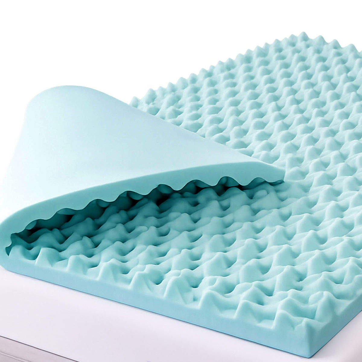 DMI queen foam topper front view showing full size and fit for mattress, adds support