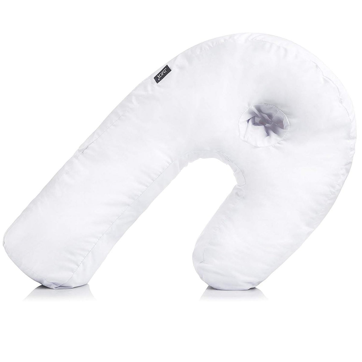 DMI pillow front view showing U-shaped support and full-body cradle benefit