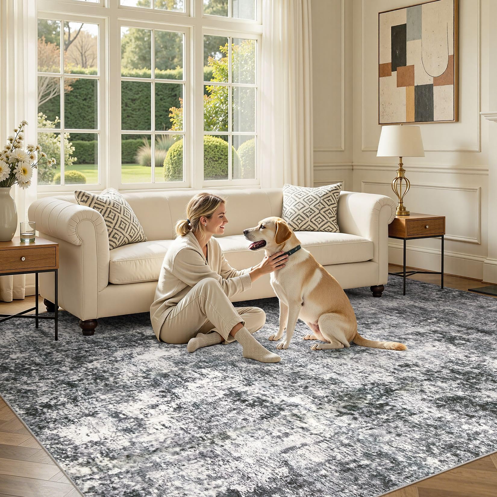 DMOYEST rug in living room demonstrating comfortable seating area and style upgrade