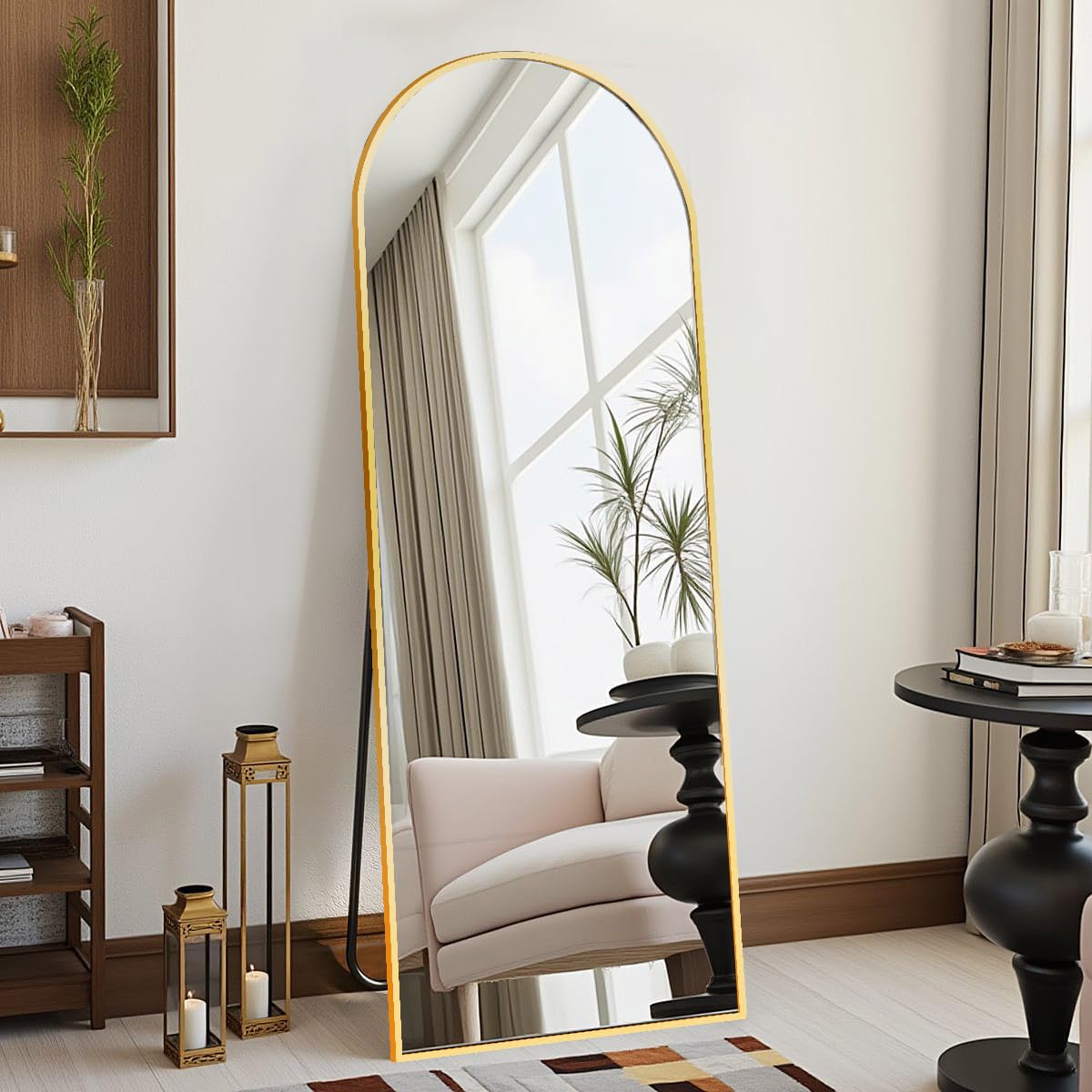 DMWOODFL full-length arched mirror front view shows elegant reflection benefit