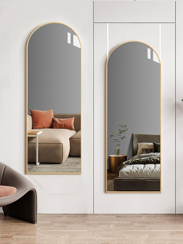DMWOODFL gold arched mirror front view for elegant full-length reflection