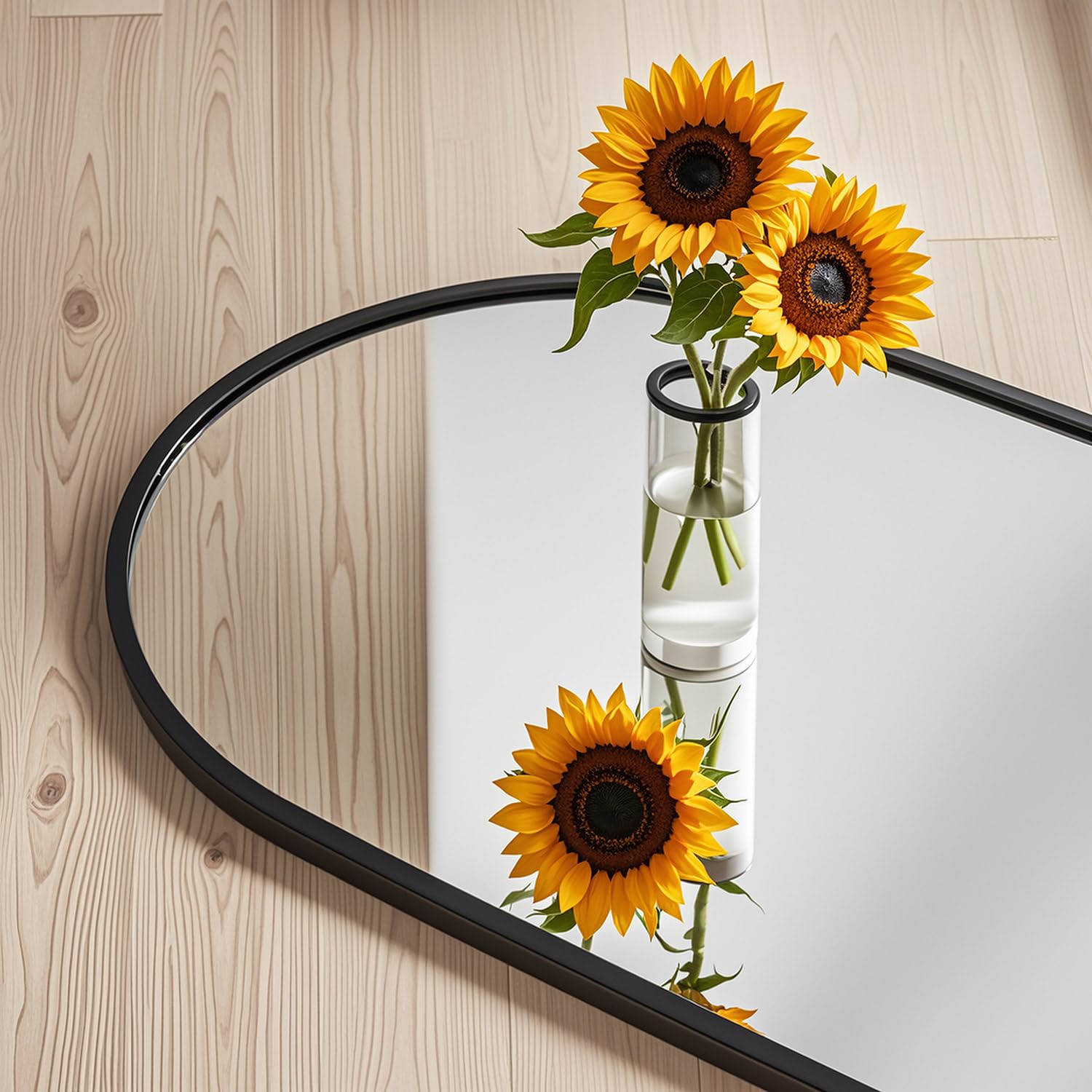 DMWOODFL mirror mounted horizontally in hallway to visually widen space