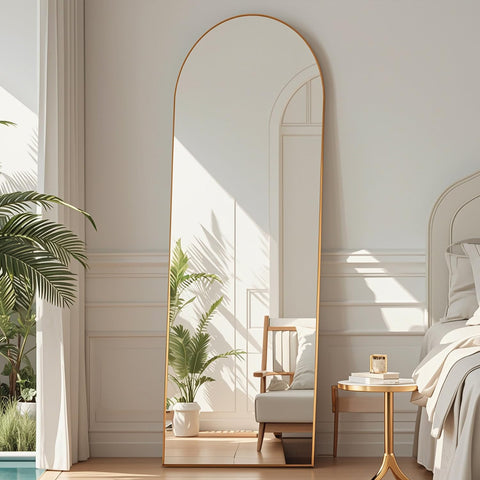 DMWOODFL leaning mirror against wall demonstrating flexible styling benefit